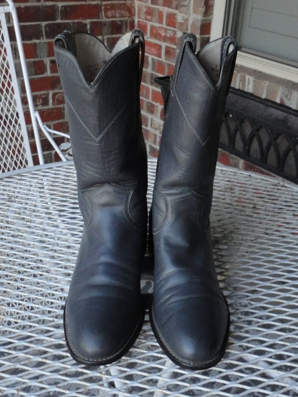 JUSTIN Women's Gray Leather Western Roper Boots Size 6.5B